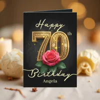 Red Rose and Gold Filigree Number 70th Birthday Card