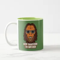 Bigfoot is Watching You Funny Camping Two-Tone Coffee Mug