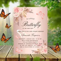 Baby shower butterfly pink girl pampas grass invitation postcard