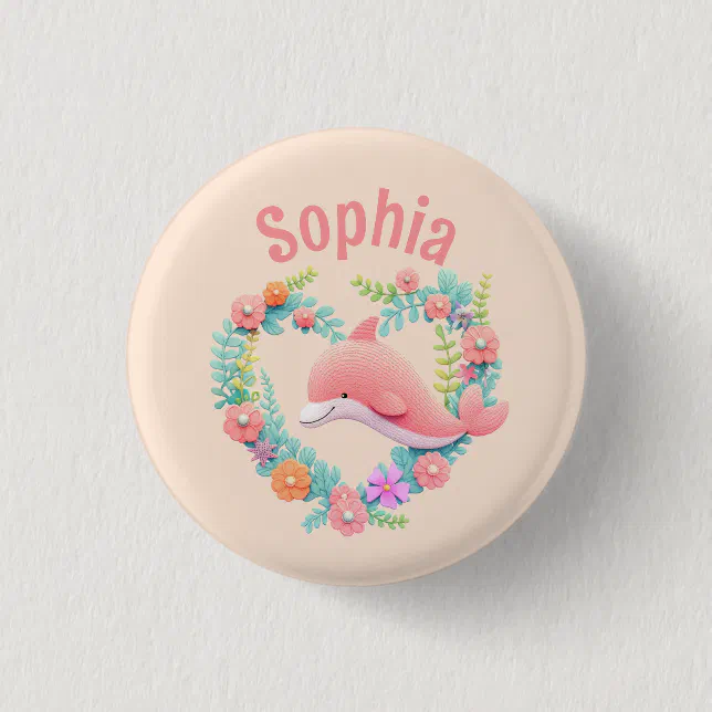 Floral Whale Heart Love Name Button