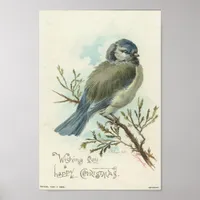 Wishing You A Merry Christmas, Vintage Blue Bird Poster