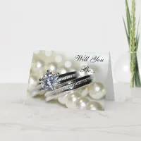 Rings and White Pearls Will You Be My Bridesmaid Invitation