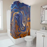 Blue and Copper Abstract Modern Art  Shower Curtain