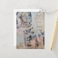 Unique vintage faces mixed media postcard