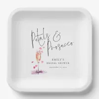 Modern Script Petals and Prosecco Bridal Shower Paper Plates