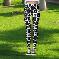 Contemporary Trendy Black & White Squares Pattern Leggings