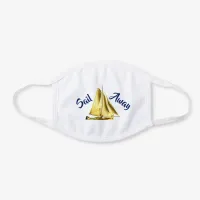 Nautical Gold Sailboat Sail Away White Cotton Face Mask