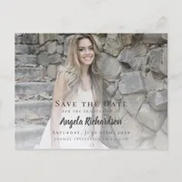 Graduation Modern Script Save the Date Photo Invitation Postcard
