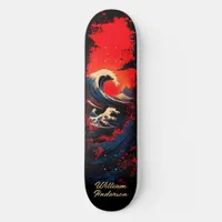 Red Blue Black Sea Wave Skateboard