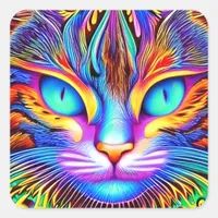 Striking Tea eyes Colorful Ai Generated Cat Square Sticker