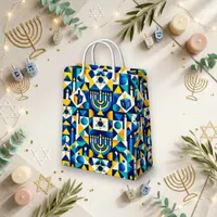 Modern Blue Yellow Geometric Hanukkah Motif Design Small Gift Bag