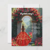 Red arch dress roses Quinceanera invitation