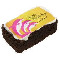 Cute Happy Birthday Girl Pink Dolphins in the Sun Brownie