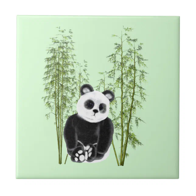 Cute Panda Sitting in Bamboo Tile