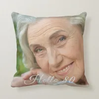 80th birthday custom photo hello 80 eighty woman throw pillow