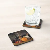 Autumn Decorations on Table, Pumpkin, Fruit, Drink Beverage Coaster