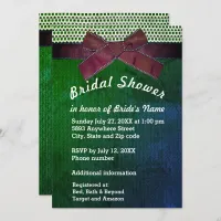 Ribbon, Lace, Green & Blue Burlap Bridal Shower Invitation