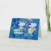 Blue Sheep Paint Splash Birthday Card