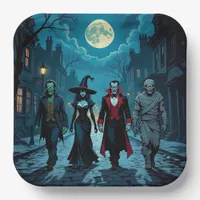 Witch, Vampire, Dracula and Mummy Halloween Party Paper Plates
