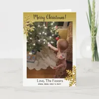 Gold Snowflakes Merry Christmas Family Photo Card