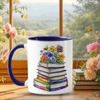 Pretty Vintage Books and Flowers Personalized Mug