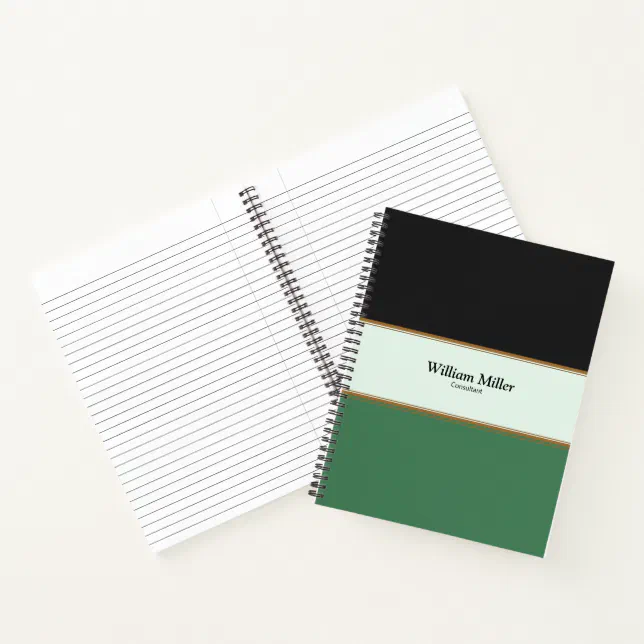 Modern Minimalist Black Green Stripes Notebook