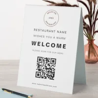 Simple Restaurant Logo Menu QR Code Welcome   Tabl Table Tent Sign