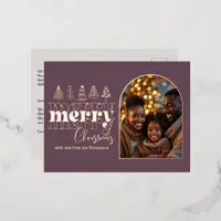 Smoky Plum & Oyster Gray Christmas Photo Foil Holiday Postcard