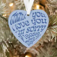 Ho'oponopono Heart-Shaped Text Blue Ornament