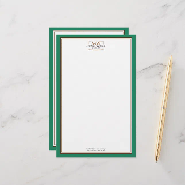 Simple Green Monogram Business Stationery