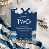 Navy Nautical Two 2nd Second Birthday Invitation