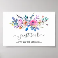 Hot-Pink Watercolor Floral Wedding Guest Book 