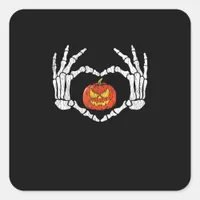 Vintage Skeleton Hands Heart Pumpkin Autumn Hallow Square Sticker