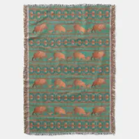 Southwest Cute Javelina Family Copper Teal Throw Blanket