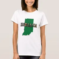 Indiana State Map Green Outline & Photo Text T-Shirt