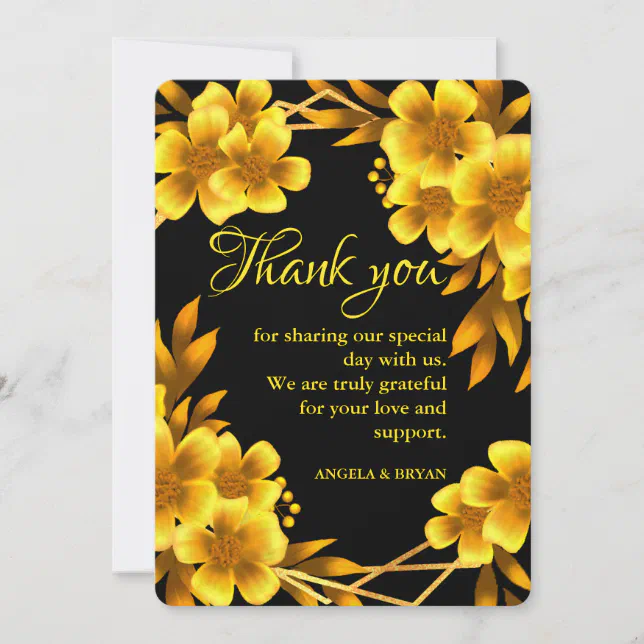 Autumn romance fall golden yellow floral geometric thank you card