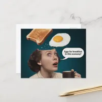 Eggs For Breakfast, economy Woman Coffee Surreal Postcard