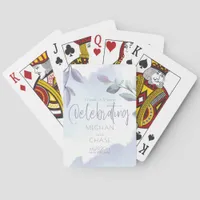 Rustic Watercolor Aqua Lilac Leaves Save the Date Poker Cards