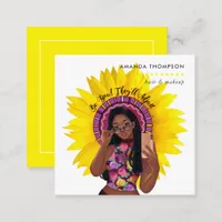 Sunflower Black Woman Beauty Fashion Square Business Card