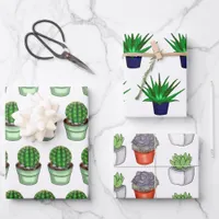 Plant Lovers Hand Drawn Cacti and Succulents Wrapping Paper Sheets