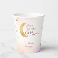 Dreamy Pink We're Over the Moon Girl Baby Shower Paper Cups