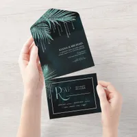 Jewel Palm Leaf Wedding Teal ID830 All In One Invitation