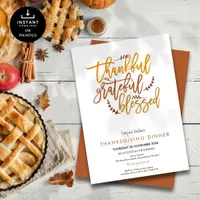 Thankful Grateful Blessed Thanksgiving Dinner Invitation