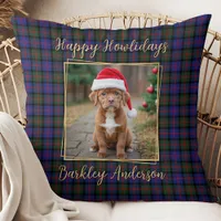 Christmas Plaid Personalize Simple Pet Dog 2 Photo Throw Pillow