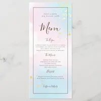 Watercolor Pink Teal Gold Confetti Wedding Menu