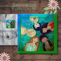 Women's Day  Woman Portraits Aqua Square Button