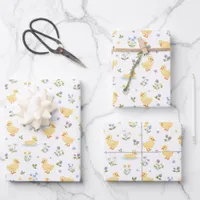 Cute Ducklings and Wildflowers Pattern Wrapping Paper Sheets