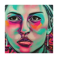 Abstract Women's Face Teal and Pink Art