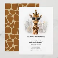 Party Animals Funny Giraffe Kids Birthday Party Invitation