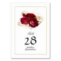 Red and Gold Vintage Rose Quinceañera Table Number